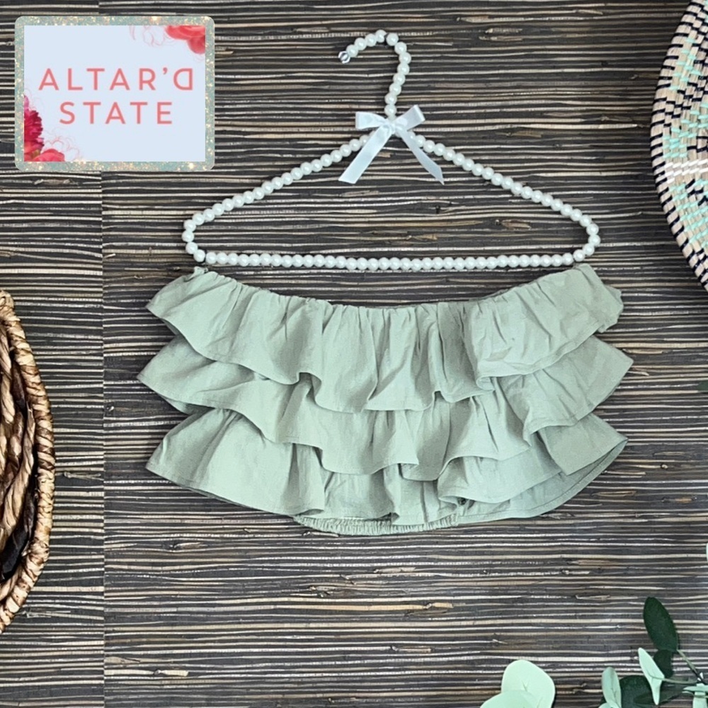 New Altar'd State Layered Ruffle Crop Bandeau Top Sz Medium Light Sage
